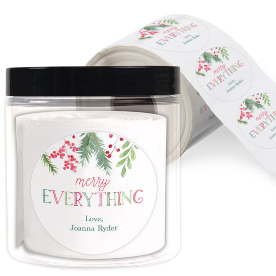 Merry Everything Round Holiday Gift Stickers in a Jar